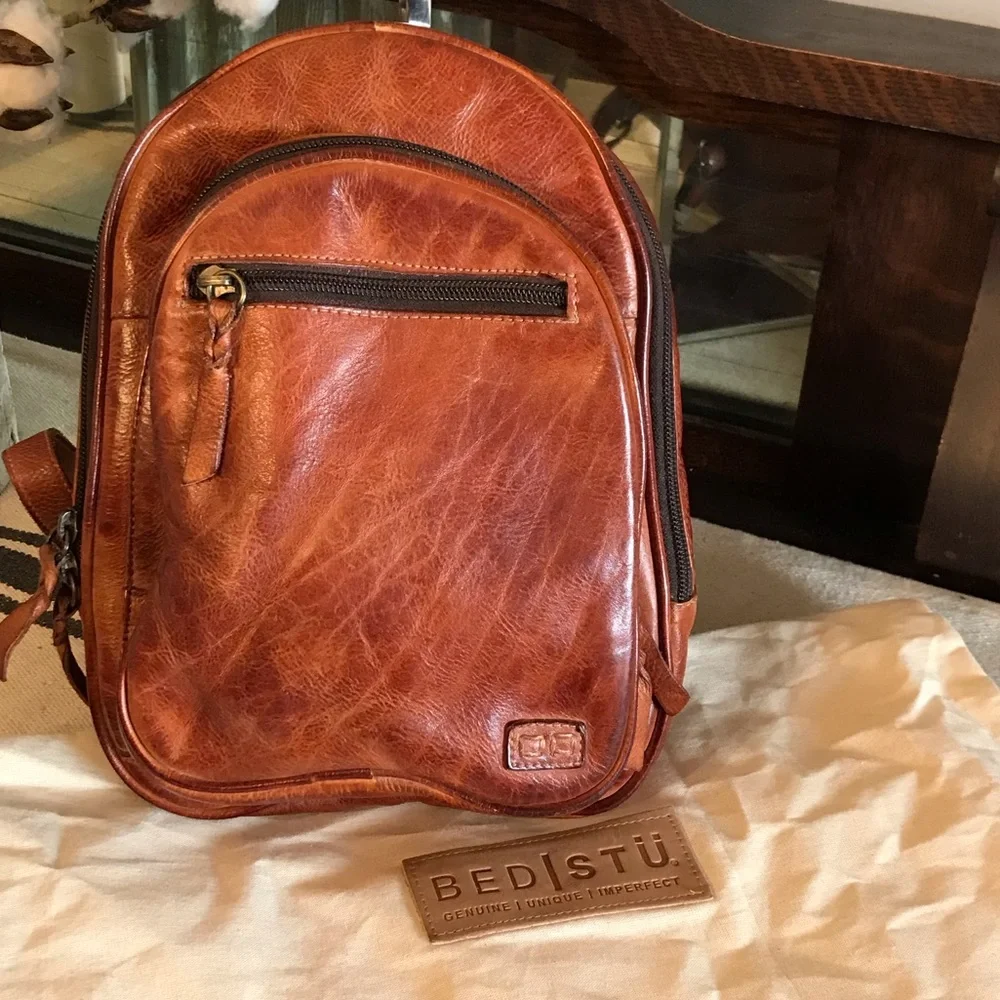 NWOT Bed Stu Leather Dominque Backpack Cognac DD Retail $235